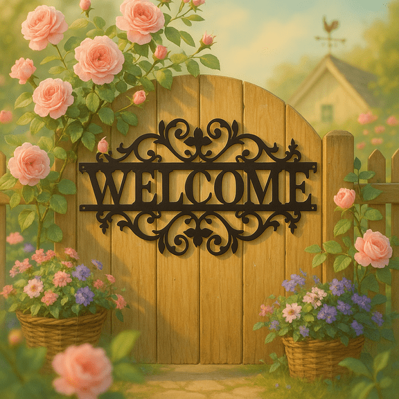 Charming Metal Welcome Sign for Entryway Shop Door or Wall - Artistic Iron Decor