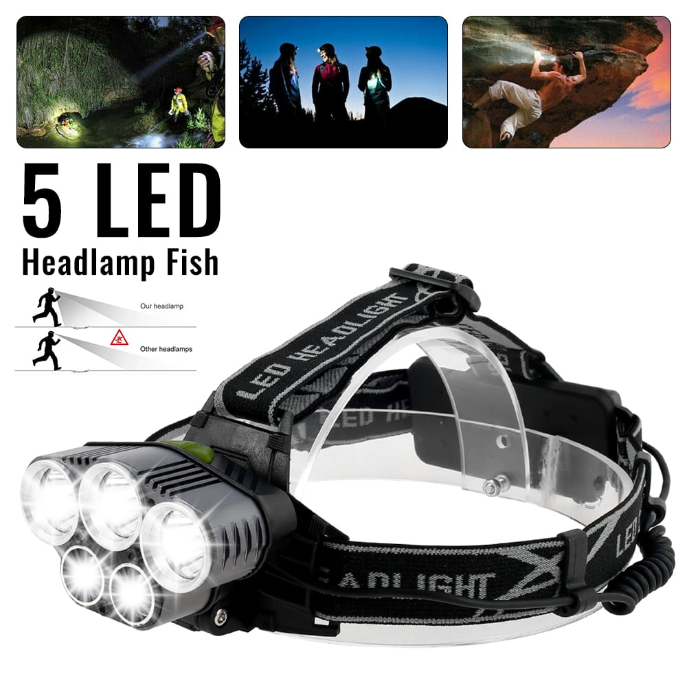 5 T6 LED Headlamp USB Rechargeable Headlight Flashlight Torch Light Lamp Fishing 