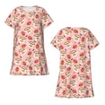 thumbnail image 3 of Bixox Floral Mugs And Strawberries Pattern Women's Nightgown, Soft & Breathable Sleepwear, Round Neck Knee-Length Pajama Dress,Loungewear for Home & Sleep, 3 of 7