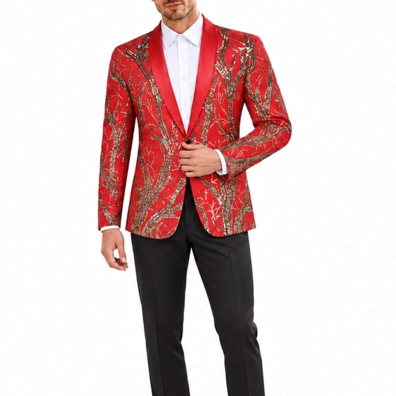 AZoiNM Men's Slim Fit Sequin Tuxedo Suit, 1-Button Shawl Lapel 2-Piece Blazer and Pants Set for Prom, Dance, and Stage Performance