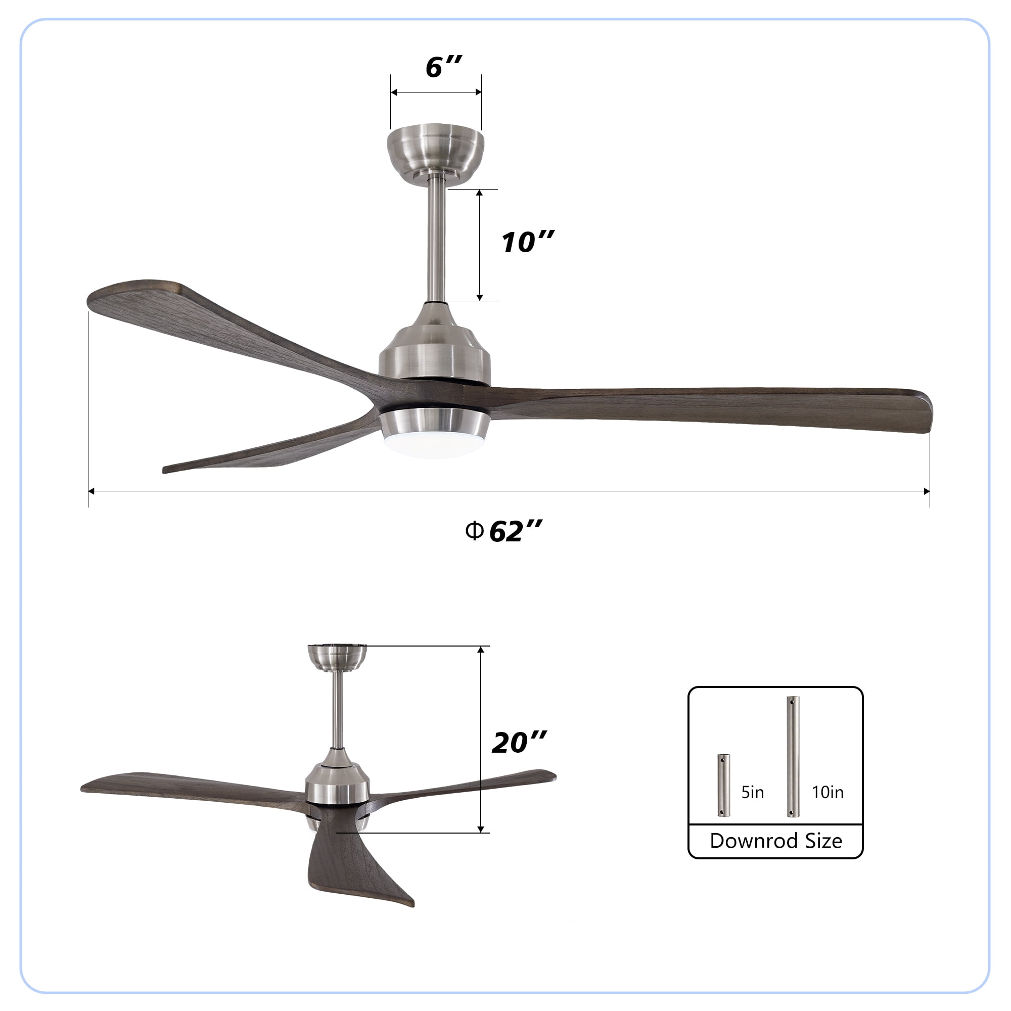Leumius 62" Solid Wood Blades Ceiling Fan with Light and Remote Control,Quiet DC Motor 3 Blade Ceiling Fans 6 Speed Levels,Reversible for Patio Living Room Bedroom Office Black Nickel