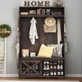 thumbnail image 7 of ChVans 75''H LED Farmhouse Hall Tree w/ Bench & Shoe Storage, Brown Hall Tree Entryway Bench w/ Coat Rack, 12 Shoe Cabinet, Umbrella Holder&Sock Storage Drawer, Mudroom, Hallway, 7 of 7