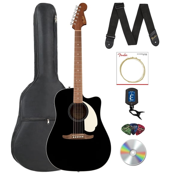 Fender California Standard Redondo CE Acoustic-Electric Guitar - Black Bundle with Gig Bag, Tuner, Strap, Strings, Picks, and Austin Bazaar Instructional DVD