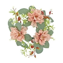 Cinvoph 9" Artificial Christmas Candle Ring Wreath with Flower and Leaf Candle Wreath for Pillar 3" Ring Candles Holder for Christmas Winter Table Centerpiece Decor, Pink
