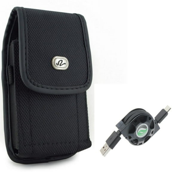 Rugged Case Belt Clip w Retractable USB Cable for Samsung Galaxy A53 5G,A33 5G Phones - Holster Canvas Cover Pouch, Type-C Charger Power Cord