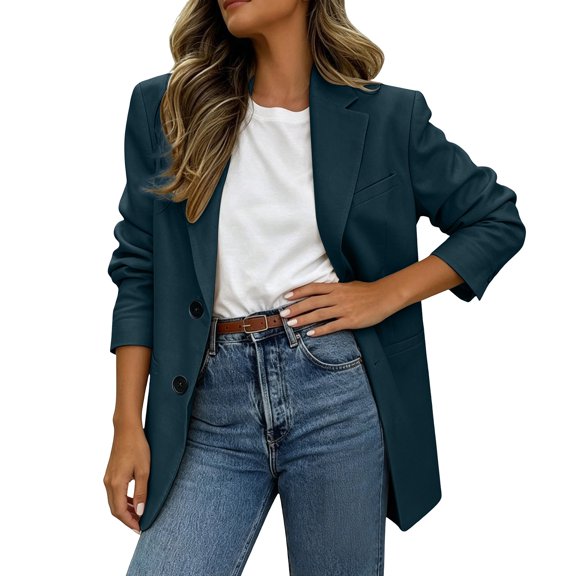 Perfectbot Women's Notch Lapel Blazer Coat, Two Button Mid-Length Long Sleeve Casual Office Suit Jacket
