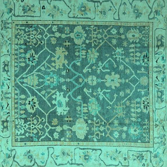 Ahgly Company Indoor Square Abstract Turquoise Blue Modern Area Rugs, 8' Square