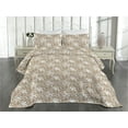 thumbnail image 2 of Ambesonne Forest Quilted Coverlet 3 Pcs, Muted Colors Flowers Pattern, King Size, Dark Tan and White, 2 of 4