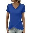 thumbnail image 3 of Womens Summer Tops Casual Solid V-Neck Hooded Short Sleeve Workout Tops Tee Shirts - Blue∣2XL, 3 of 9