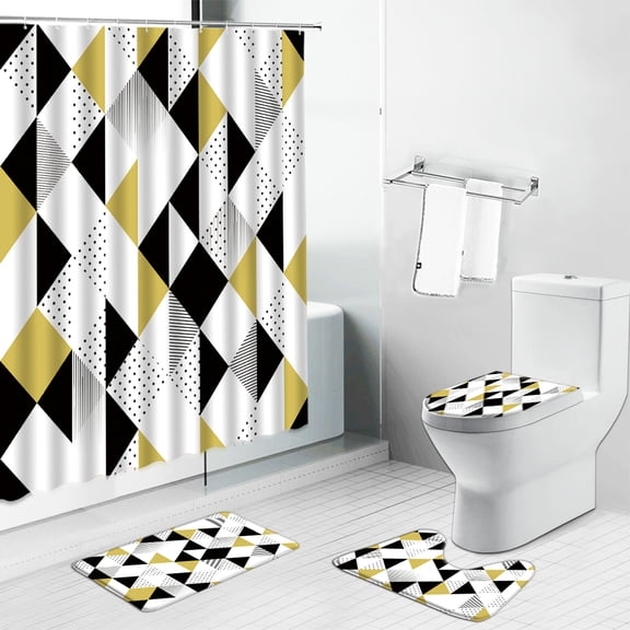 Ethnic Greek Key Shower Curtains Bath Mat Traditional Meander Border Bathroom Non-Slip Toilet Floor Rug Decor Luxury Carpet Set