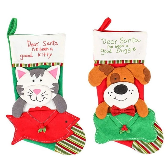 2 Calcetín de Navidad Gato y perro de dibujos animados Calcetín de Navidad Adornos de Navidad