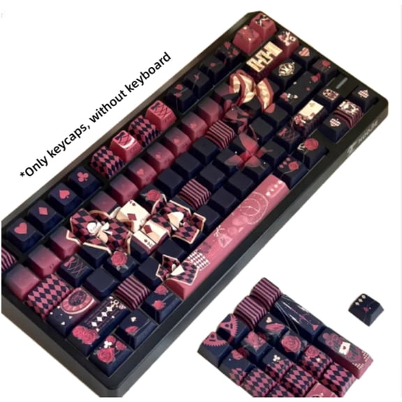 Side Print Shine-Through Keycap Set 130 Keys, Dark Black Cherry Profile Keycaps for Mechanical Keyboard