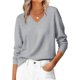 thumbnail image 2 of Suéter de Larga con Cuello en V para Mujer, Estilo Casual Clásico de Otoño, Suave y Holgado, Básico, Tipo Jersey Plateado L, 2 of 10