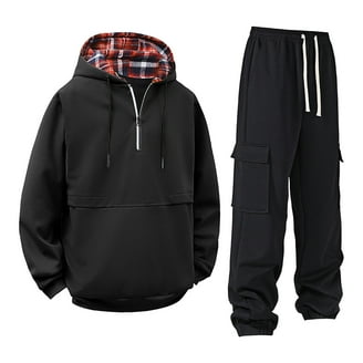 Txeol Mens Fleece Sweat Suits 2 Piece Set Quarter Zip Hoodie