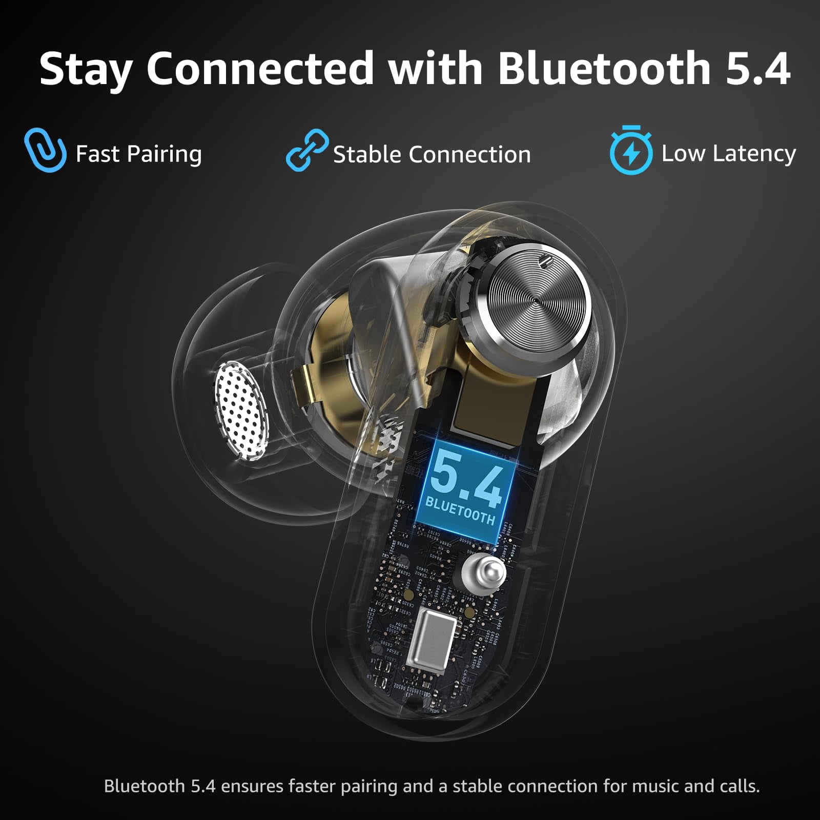 TOZO AI Translation Hybrid Active Noise Cancelling Earbuds, 100+ Languages, 70H, Smart ENC AI Calls, Stereo Bass with App-32EQ, IPX5 Waterproof Bluetooth 5.4 Headphones, Sleek Transparent Design