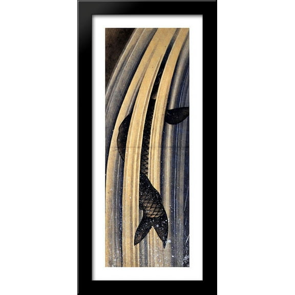 Carp leaping up a cascade 16x40 Large Black Wood Framed Print Art by Katsushika Hokusai