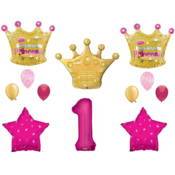 Princess Gold Crown 1st Birthday Party Balloons Decoration Supplies First