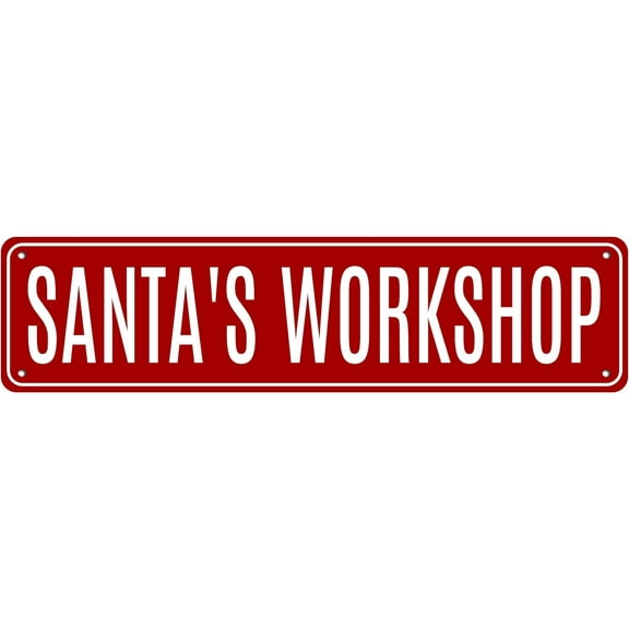 SANTA'S WORKSHOP Metal Sign Holiday Decor Christmas Signs Wall Art Decorations Tin Plaque Home 4x16 Inch