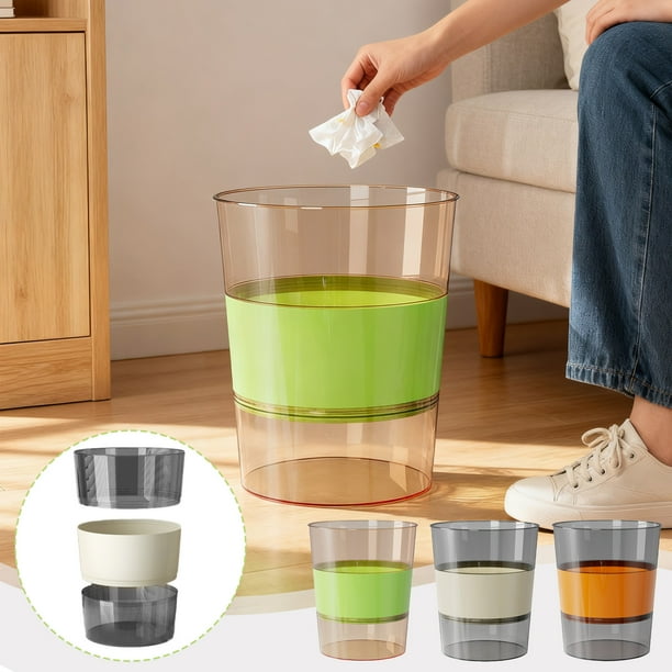 Contenedor modular de plástico transparente de 3 secciones • Papelera plegable para ahorrar espacio • Oficina, baño, lado del escritorio • 10,6"x8,8"x7" • Naranja, Verde, Blanco