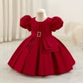 thumbnail image 5 of SERTG Little Girls' Party Dress Sheer Paneled Skirt with Back Zipper Short Sleeve Round Neck Princesse Outfit for 6 Months-4 Years(Red,2 Years), 5 of 6