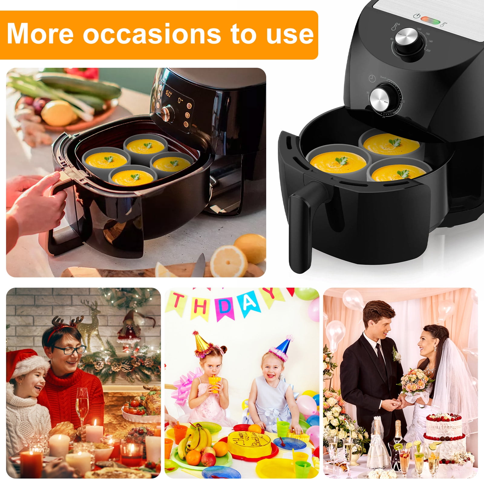Tcwhniev 6Pcs Silicone Air Fryer Egg Mold,Air Fryer Muffin Pan Easy to Release Egg Poaching Cup Evenly Heated Muffin Mold Heat Resistant Silicone Egg Bite Molds for Home