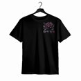 thumbnail image 1 of Camiseta informal de cuello redondo para mujer, mezcla de algodón, tejido de punto, largo regular, con estampado gráfico de rosa negra, para todas las estaciones., 1 of 6