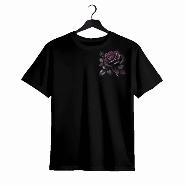 Camiseta informal de cuello redondo para mujer, mezcla de algodón, tejido de punto, largo regular, con estampado gráfico de rosa negra, para todas las estaciones.