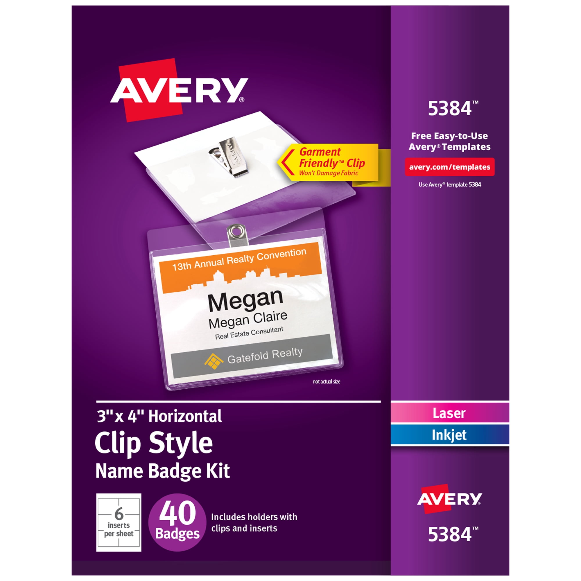 Avery Name Badges with Clips, 3" x 4", 40 Badges (5384)