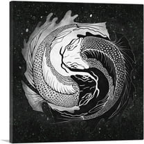 ARTCANVAS Ying Yang Koi Carp Fish Black White Canvas Art Print - Size: 18" x 18" (1.50" Deep)