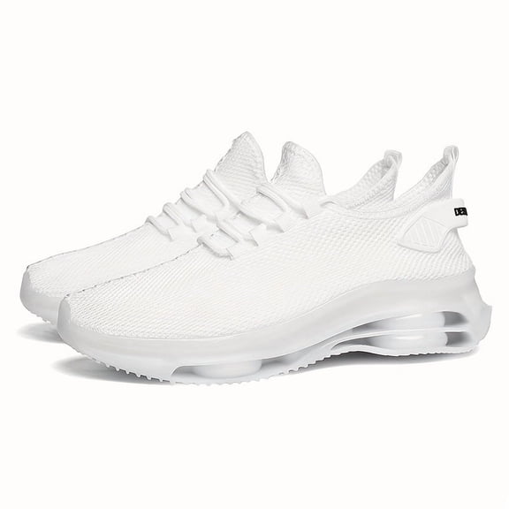 Men'S Lightweight Knit Sneakers - Trendy Lace-Up Running Footwear Featuring Air Cushion, Slip-Resistant PVC Sole, Casual Fabric Design