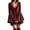 Wine #14, variant on Women Bell Sleeve Dress Pearl Trim V Neck Flowy Layered Velvet Mini Dress L