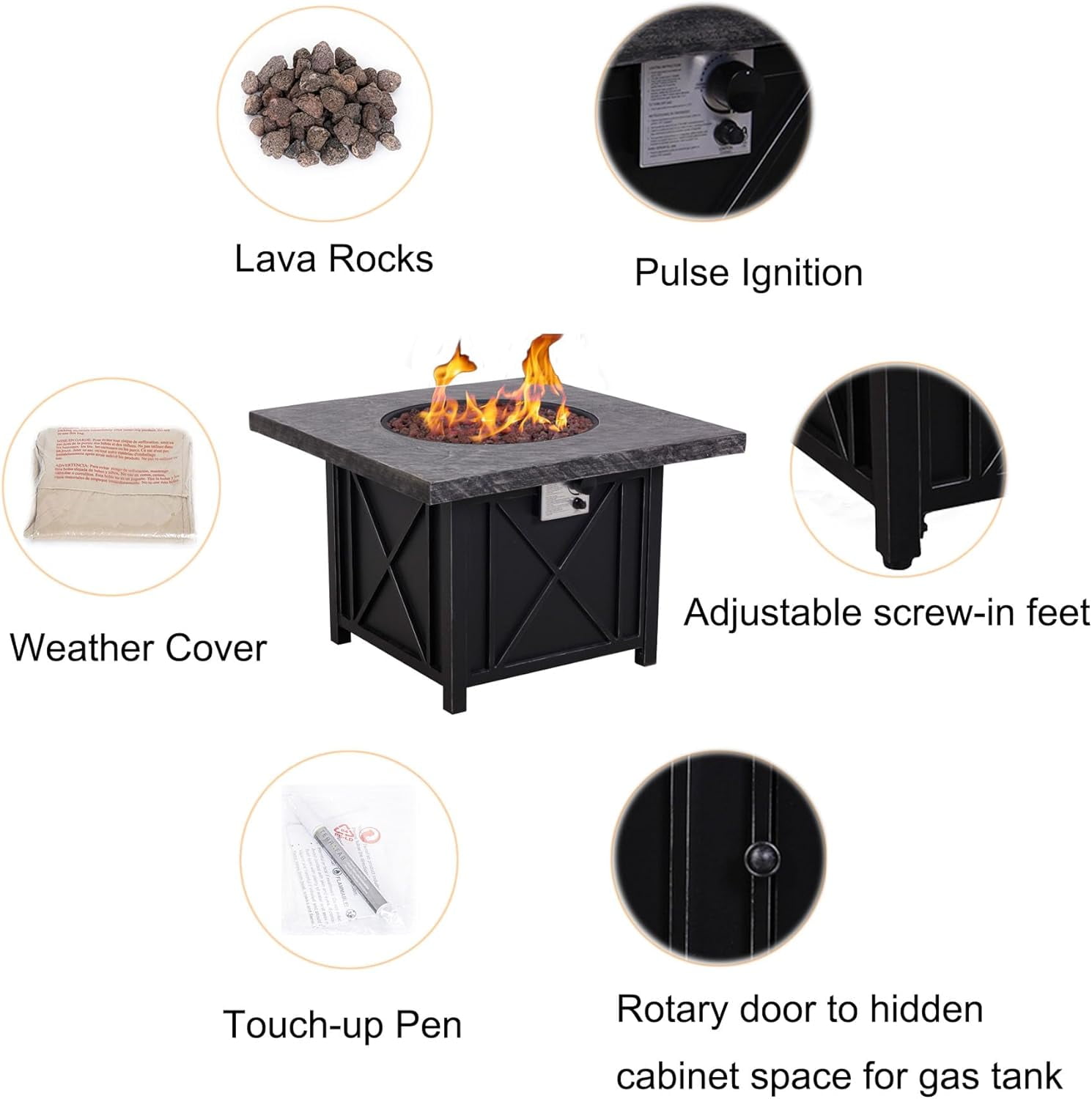 Afterglow 34.5" Propane Fire Table - Outdoor Tabletop Fire Pit for Patio, Backyard & Garden | Terra Fab Top & Steel Base | Includes Weather Resistant Cover, Lava Rocks | 40,000 BTU, CSA Certified