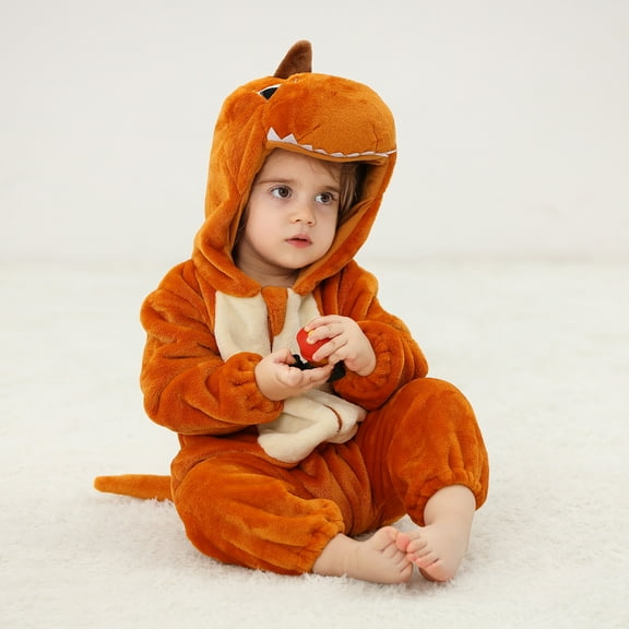 Hicidod Baby Rompers for Girls Boys Full Zipper Cute Dinosaur One-Piece Outfits Soft Fleece Romper Jumpsuits with Hood