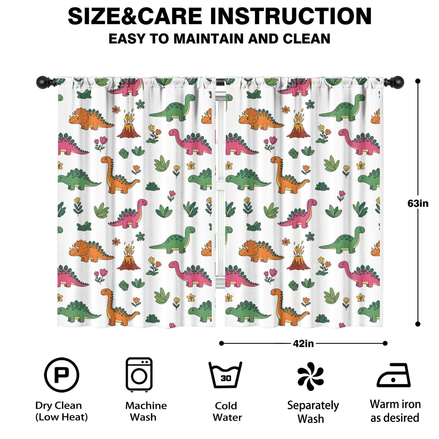 Blackout Kids Curtains,Dinosaur and Volcano Pattern Childrens Insulated Curtains Set Of 2,Bedroom Essentials,Toddler Room Decor 42"x63"