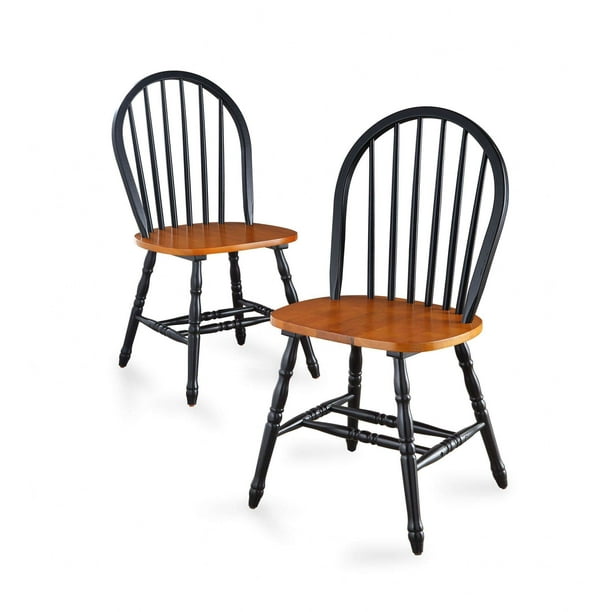 Autumn Lane Windsor Chairs Dining Room Armless Solid Oak Wood Black Set of 2