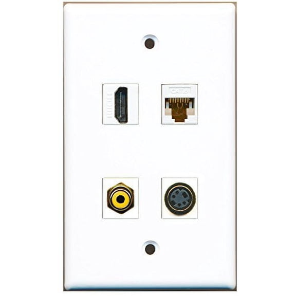 RiteAV - 1 Port HDMI 1 Port RCA Yellow 1 Port S-Video 1 Port Cat6 Ethernet White Wall Plate