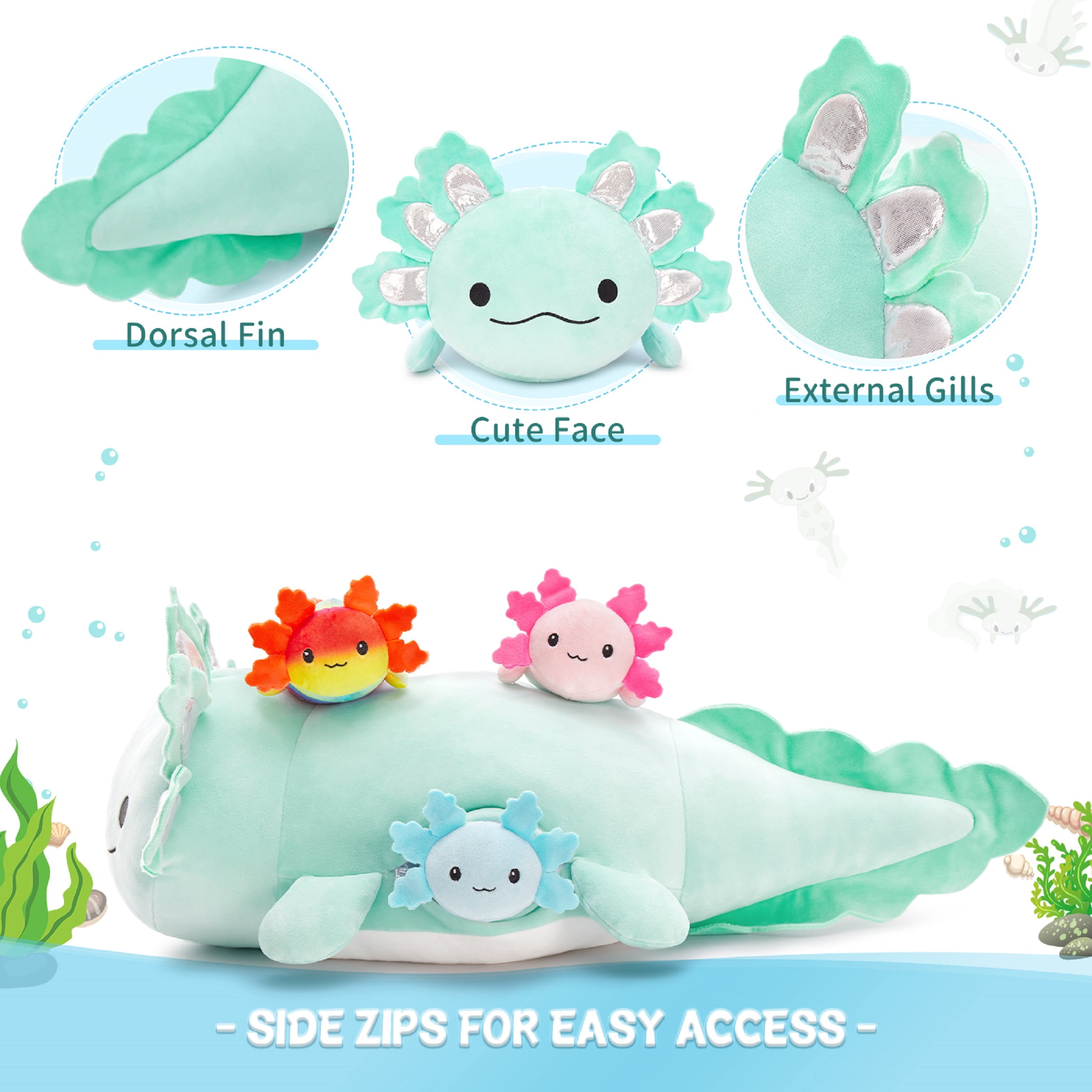 MaoGoLan 23.5" Giant Axolotl Stuffed Animals with 3 Babies Inside Large Axolotl Plush Toy