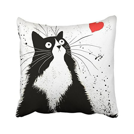 - WinHome Cute Cartoon Black Fat Cat And Red Heart White Decorative Pillowcases With Hidden Zipper Decor Cushion Covers Two Sides 18x18 inches