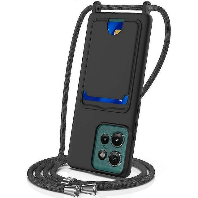 For Motorola Edge 50 5g Case Liquid Silicone Card Holder Phone Back Cover With Lanyard