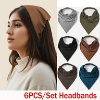 6 Pack Scarf Headband for Women - Elastic Large Boho Triangle Bandana Head Scarves with Clips Non Slip Solid Color Hair Kerchief for Teen Girls