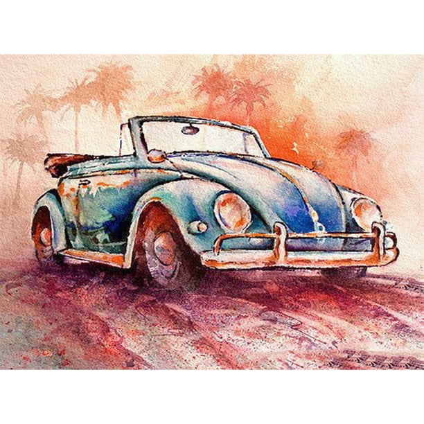 Pintura de diamante de taladro (DB5639) Kit de coche retro de resina redondo completo DIY 5D (WT557) 30x40cm Hugtrwg Para estrenar