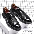 thumbnail image 3 of Zapatos formales de charol negro para hombre, zapatos de vestir Oxford elegantes de diseñador a la moda para hombre (27 cm), 3 of 4
