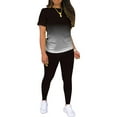 thumbnail image 3 of MAWCLOS Women Jogger Set Short Sleeve Sweatsuits Gradient Two Piece Outfit Boho Running Crew Neck Lounge Sets Black S, 3 of 4