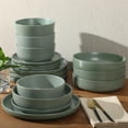 thumbnail image 2 of Gibson Elite Pasco 16 Piece (Service for 4) Plates and Bowls Double Bowl Reactive Glaze Dishes Stoneware Ceramic Dinnerware Set - Green, 2 of 12