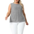 thumbnail image 1 of Camisetas sin mangas de talla grande para mujer GRACE & GRANDEUR, con cuello redondo, de canalé, elásticas, básicas y casuales para el verano 2025 1X Gris, 1 of 1