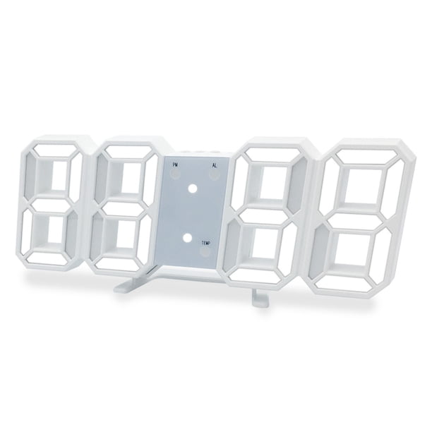Reloj despertador Reloj despertador digital 3D LED Reloj de pared digital Hora Fecha Temperatura Pan Tomshoo Blanco