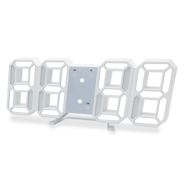 Reloj despertador Reloj despertador digital 3D LED Reloj de pared digital Hora Fecha Temperatura Pan Tomshoo Blanco