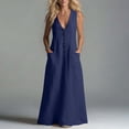 thumbnail image 7 of Guieoi Summer Dresses for Women under $10 Plus Size Flowy Button-Front Linen-Cotton Loose-Fit Sleeveless Long Dress with Pockets Blue M, 7 of 7