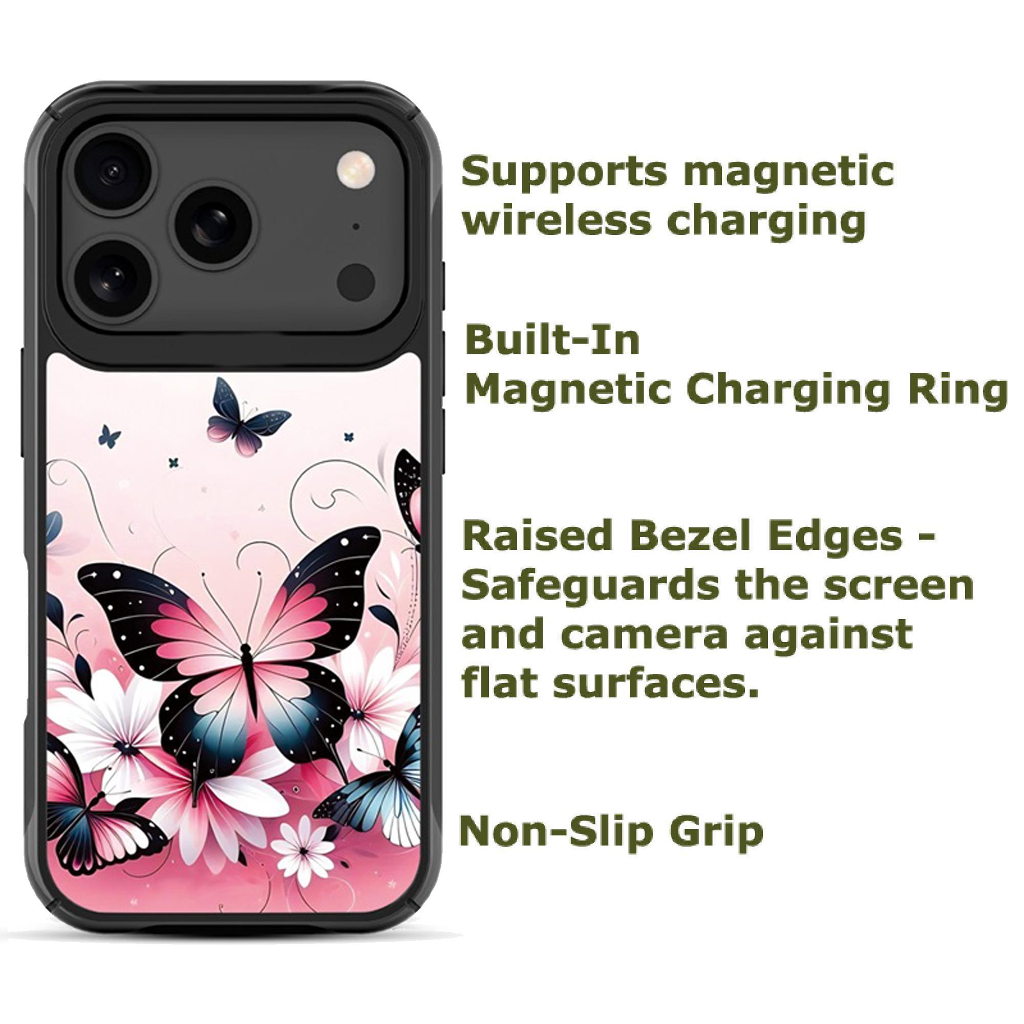 Magnetic-Charging Compatible Case for iPhone 17 Pro Max — Butterfly Bouquet
