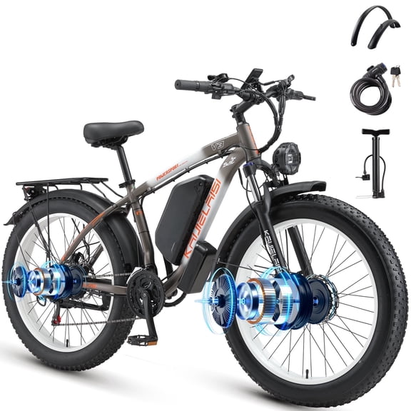 KAIJIELAISI 26" Fat Tire Electric Mountain Bike for Adults, AWD Dual Motor Electric Bicycles with 21-Speed Gear, 48V 23AH Removable Battery, Fast Dual Hydraulic Brakes, UL2849